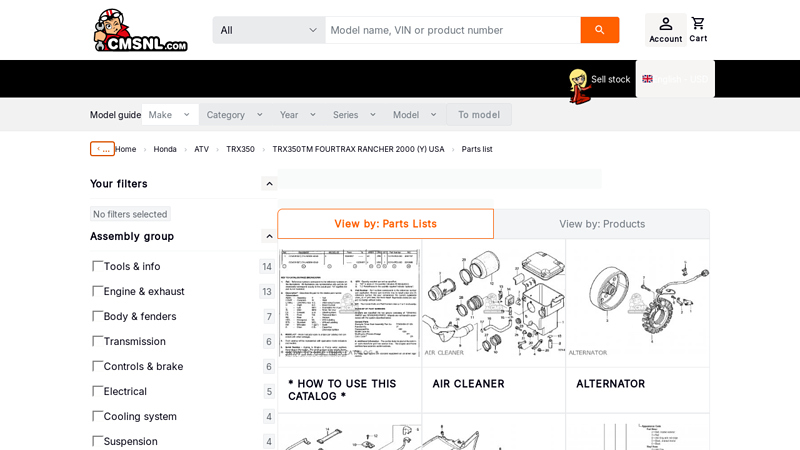 Honda TRX350TM FOURTRAX RANCHER 2000 (Y) USA parts lists ... honda rancher 350 parts