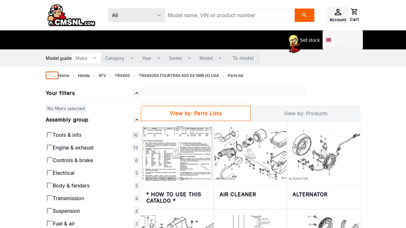 Honda TRX400EX FOURTRAX 400 EX 1999 (X) USA parts lists and ... honda 400 ex parts