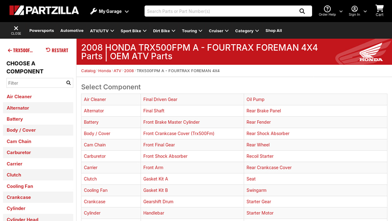Honda TRX500 FourTrax Foreman OEM Parts honda foreman 500 parts