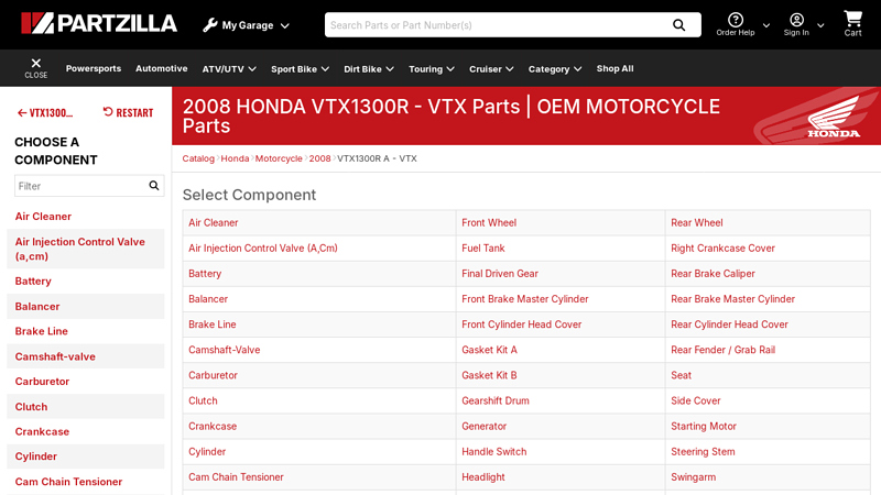 Honda VTX1300R Motorcycle OEM Parts honda vtx 1300 parts