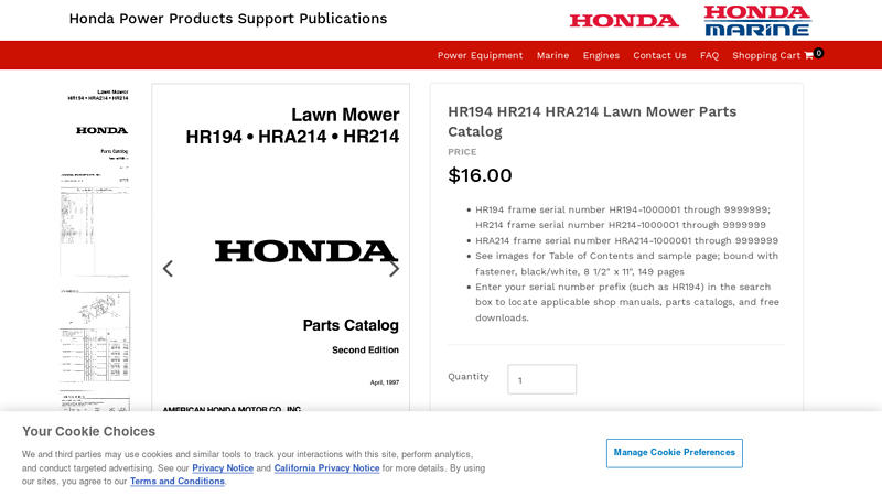 HR194 HR214 HRA214 Lawn Mower Parts Catalog honda hr214 parts