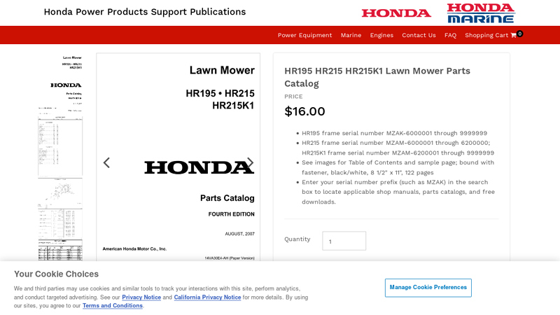 HR195 HR215 HR215K1 Lawn Mower Parts Catalog honda hr215 parts