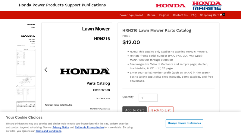 HRN216 Lawn Mower Parts Catalog honda hrn 216 parts