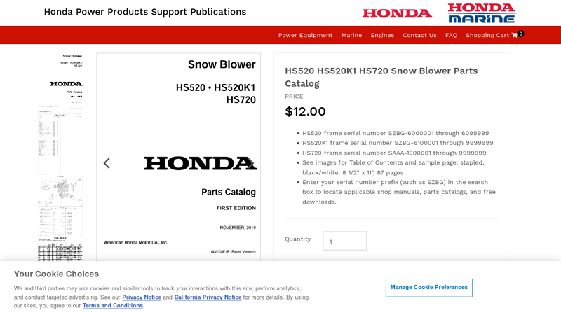 HS520 HS520K1 HS720 Snow Blower Parts Catalog honda hs720 parts