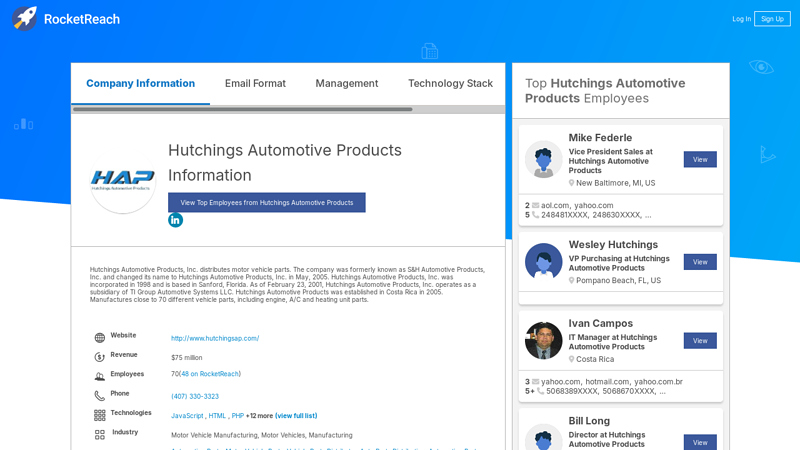 Hutchings Automotive Products Information s&h auto parts