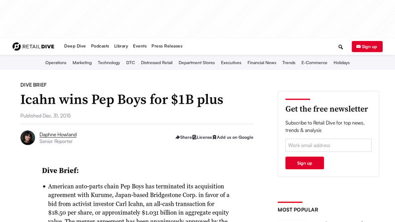 Icahn wins Pep Boys for $1B plus pepboy auto part