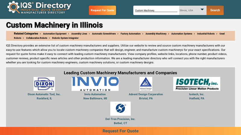 Illinois Custom Machinery Manufacturers auto parts decatur il