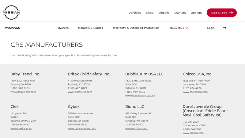 Infant and Child Car Seat Manufacturer List infant car seat parts