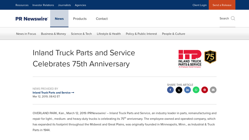 Inland Truck Parts and Service Celebrates 75th Anniversary inland truck parts & service