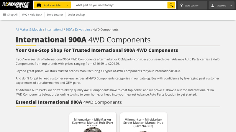 International 900A 4WD Components advance auto parts burlington iowa