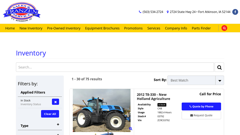 Inventory Franzen Sales & Service Fort Atkinson, IA (563) 534 fort atkinson tractor parts