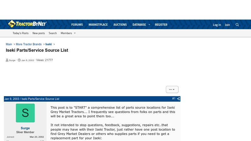 Iseki Parts/Service Source List iseki tractor parts