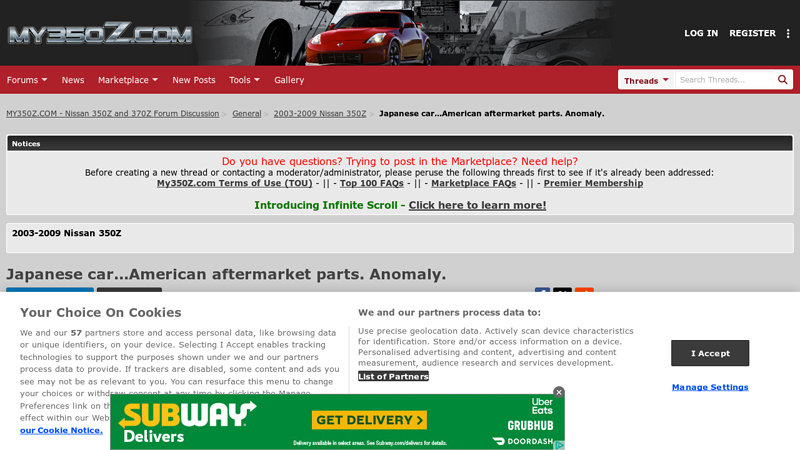 Japanese car...American aftermarket parts. Anomaly. 350z auto parts