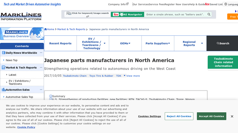 Japanese parts manufacturers in North America coastal auto parts