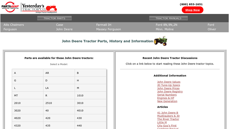 John Deere Tractor Parts, Specs and Information j d tractor parts