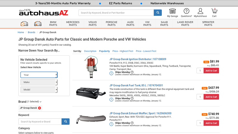 JP Group Dansk Auto Parts for Classic and Modern Porsche and VW ... porsche 911 car parts