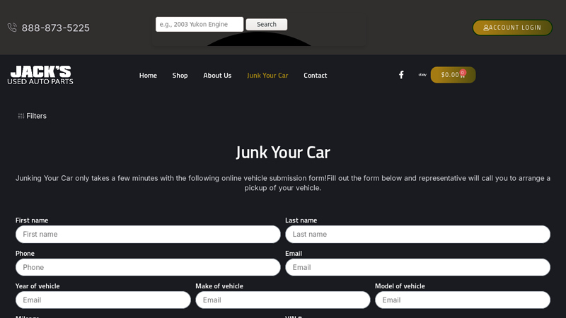 Junk Your Car jack's used auto parts