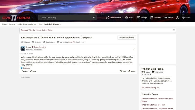 Just bought my 2025 civic Si but I want to upgrade some OEM parts honda civic si performance parts