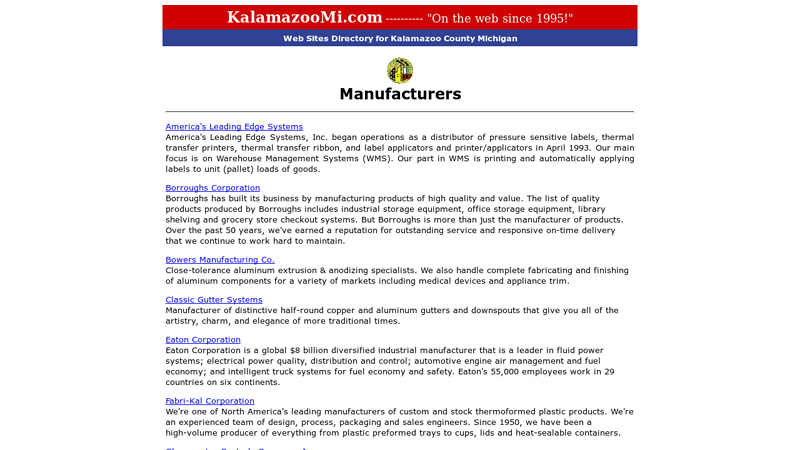 Kalamazoo Michigan Business and Commerce/Manufacturers auto parts kalamazoo