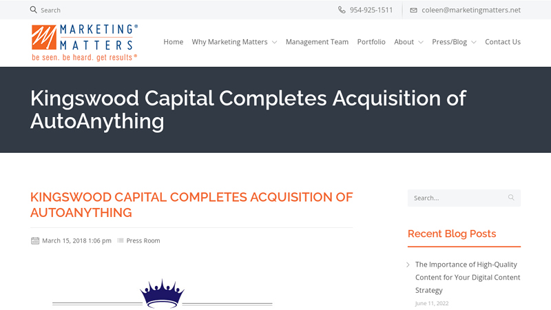 Kingswood Capital Completes Acquisition of AutoAnything autoanything auto parts