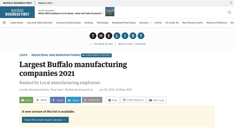 Largest Buffalo manufacturing companies 2021 buffalo car parts
