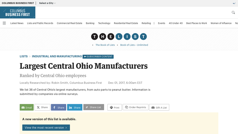 Largest Central Ohio Manufacturers car parts columbus ohio