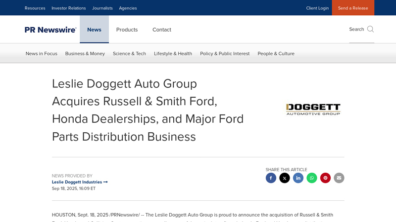 Leslie Doggett Auto Group Acquires Russell & Smith Ford, Honda ... russell and smith ford parts