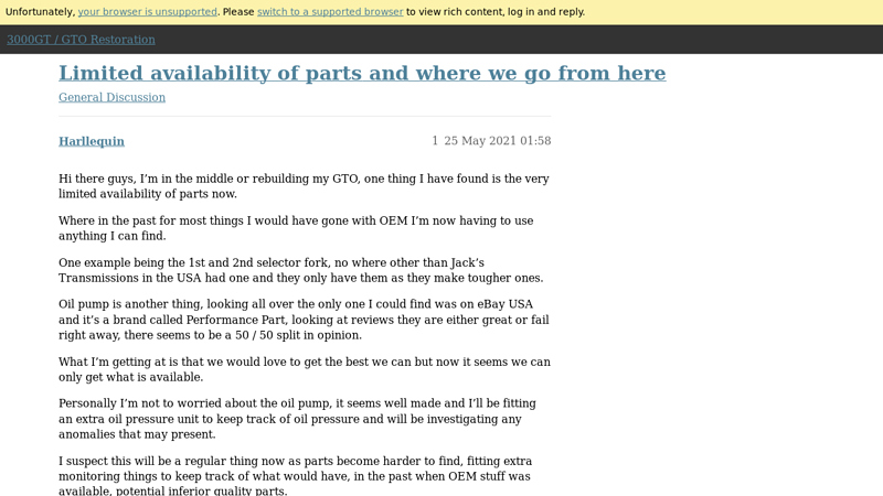 Limited availability of parts and where we go from here 3000gt parts car