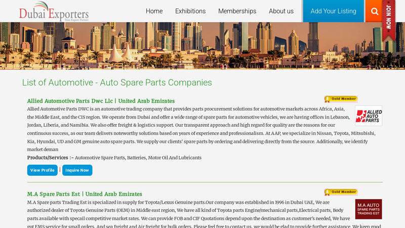 List of Automotive car parts dubai