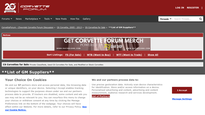 **List of GM Suppliers** corvette car parts