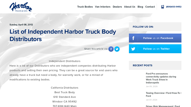 List of Independent Harbor Truck Body Distributors truck parts spokane