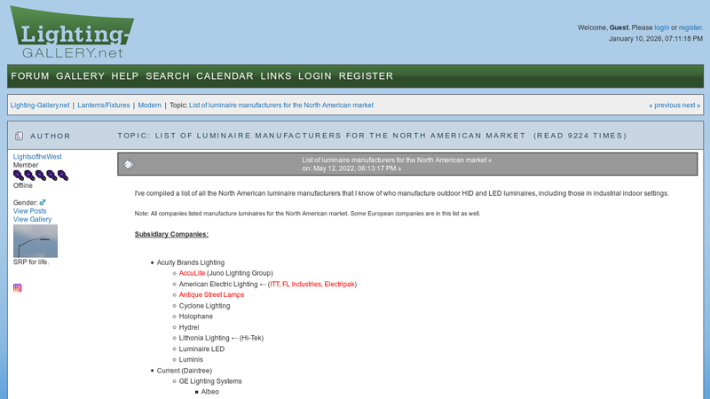 List of luminaire manufacturers for the North American market auto parts lamp