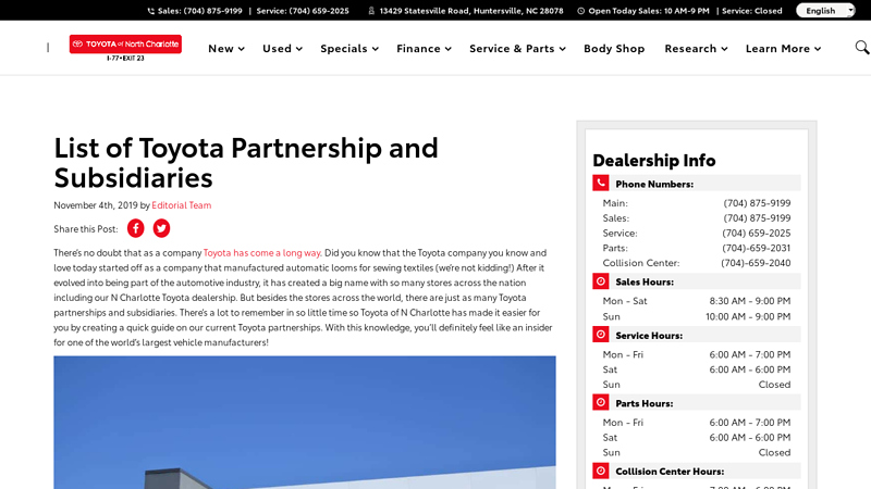 List of Toyota Partnership and Subsidiaries u toyota parts