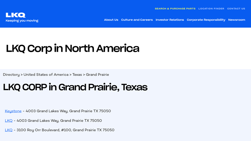 LKQ CORP in Grand Prairie, TX auto parts grand prairie tx