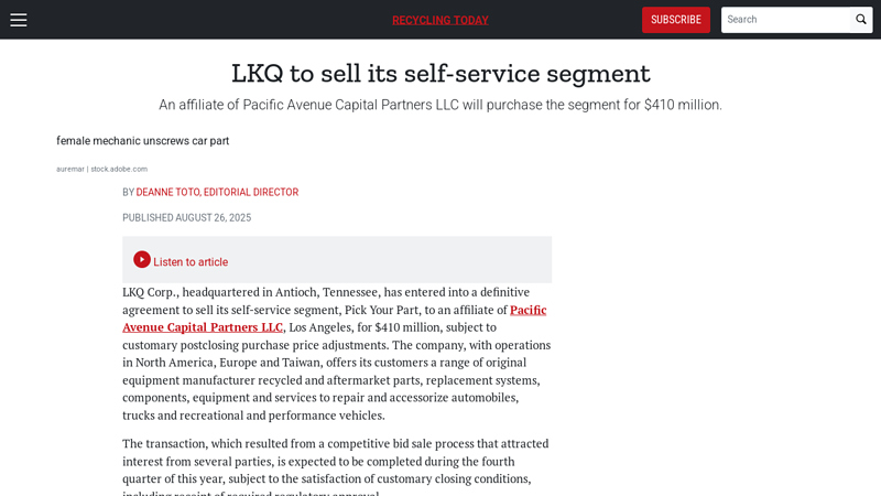 LKQ to sell its self self service auto parts