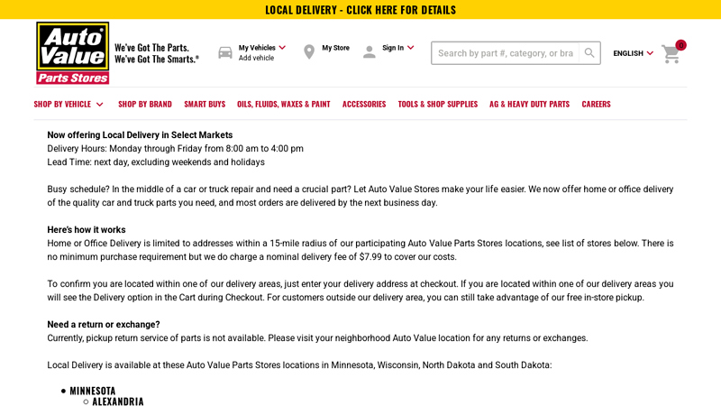 Local Delivery auto parts minot nd