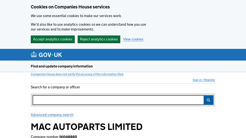 MAC AUTOPARTS LIMITED filing history mac's auto parts
