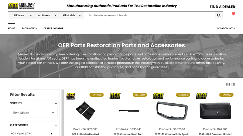 Makes All Models Parts restoration parts for classic cars