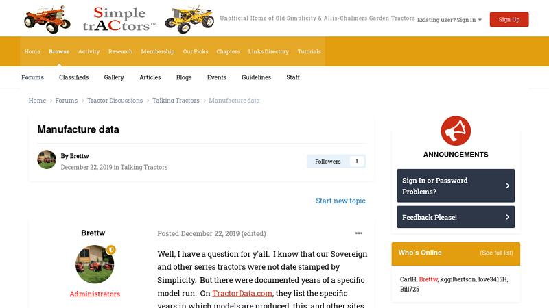 Manufacture data vintage simplicity tractor parts