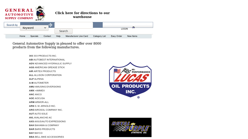 Manufacturer Line Card pronto auto parts