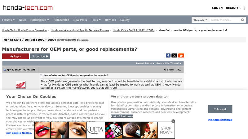 Manufacturers for OEM parts, or good replacements? 2000 honda civic parts car