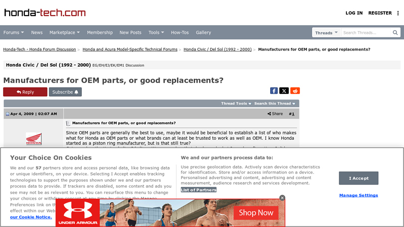 Manufacturers for OEM parts, or good replacements? honda civic factory parts