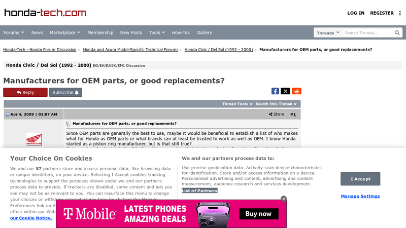 Manufacturers for OEM parts, or good replacements? honda parts.