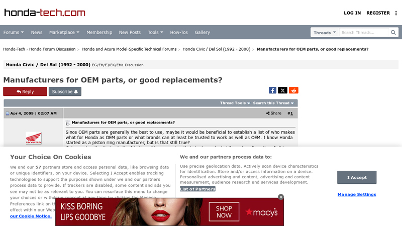 Manufacturers for OEM parts, or good replacements? honda civic car parts