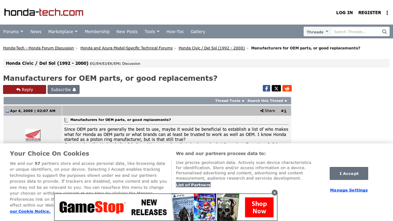 Manufacturers for OEM parts, or good replacements? moto honda parts