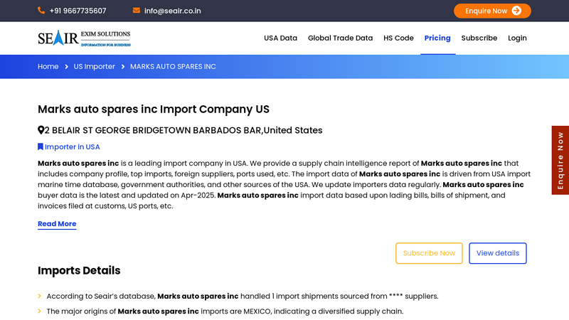 Marks auto spares inc USA Import & Buyer Data marks auto parts
