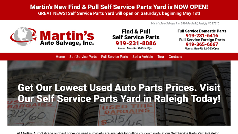 Martin's Discount Used Auto Parts Raleigh carolina salvage full service auto parts