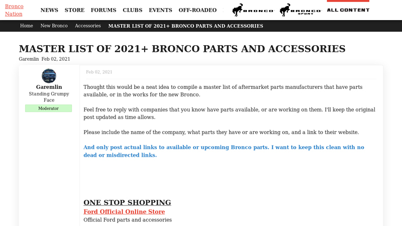 MASTER LIST OF 2021+ BRONCO PARTS AND ACCESSORIES bronco auto parts