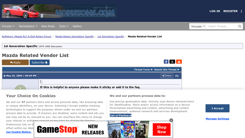 Mazda Related Vendor List rx7 auto parts