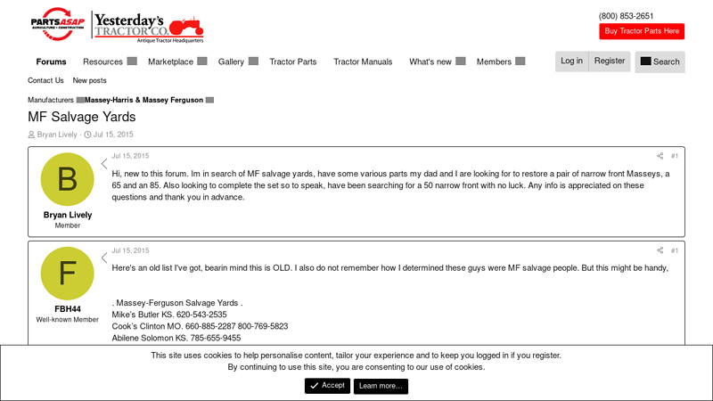 MF Salvage Yards cook tractor parts clinton
